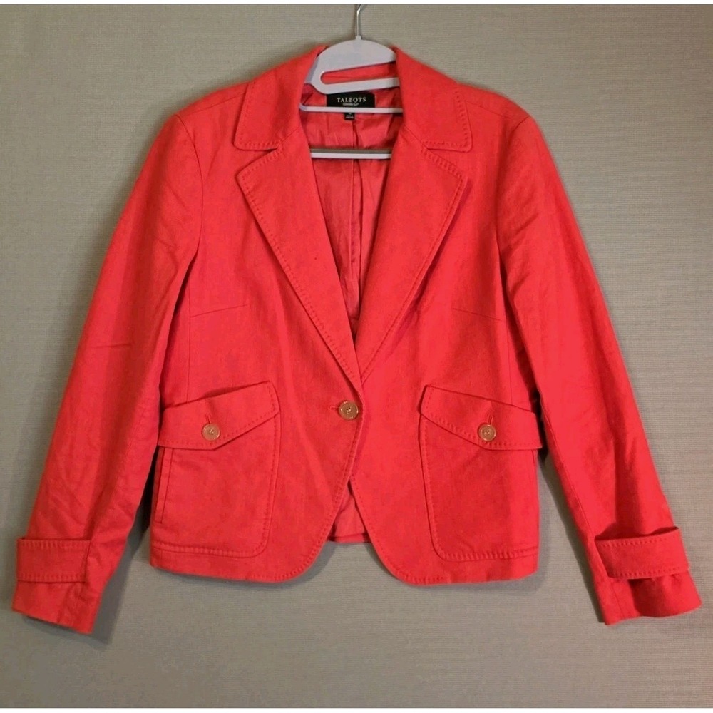 TALBOTS Women's Y2K Style Blazer Size 12 Large Orange Red Cotton Long Sleeve